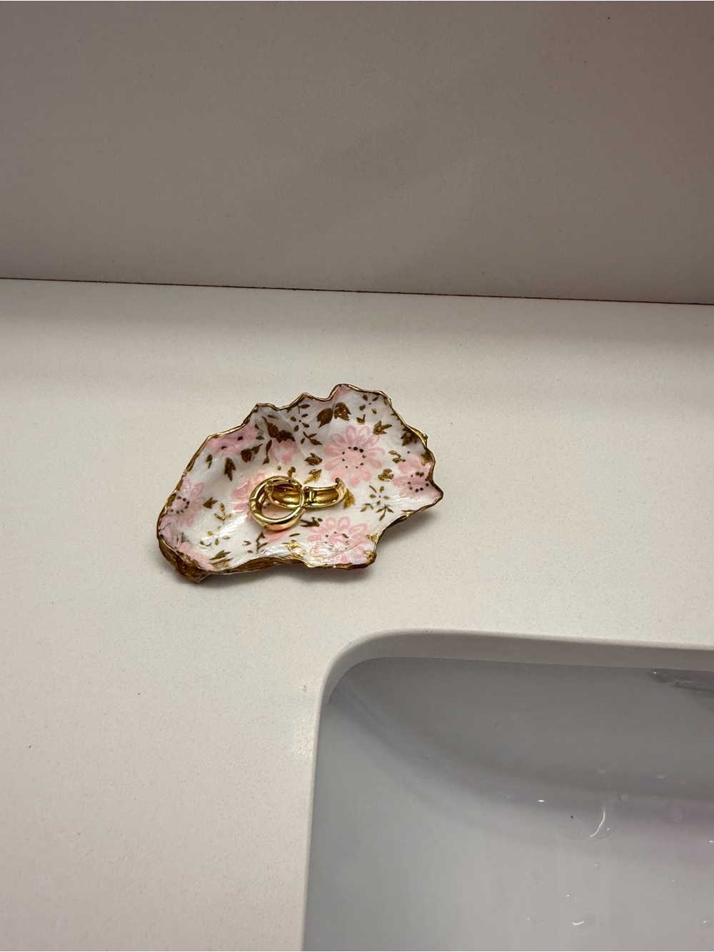 Handmade Oyster Jewelry Dish with Gold Leaf Dipped Edge